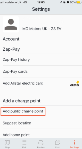 add a charge point app screenshot