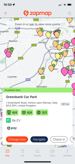 Be.EV charge points on Zapmap app