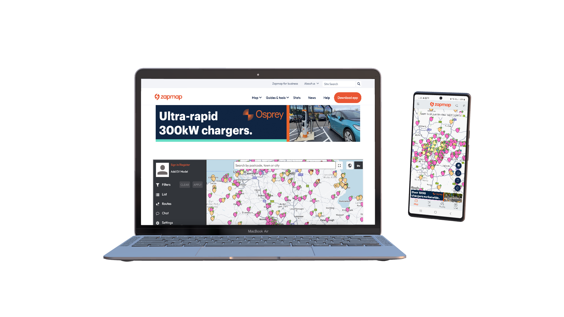 Osprey advertising on Zapmap website and Zapmap app