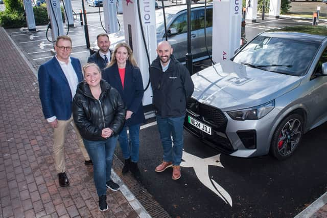 Left to right: Richard Phillips, Adderstone; Cllr Lindsey Leonard, Sunderland Council Portfolio Holder for Environment, Transport & Net Zero; Ben Wilkinson, Local Business Development Manager, BMW; Kate Grant, Adderstone; and Grant Murray, Rollout Manager, IONITY.