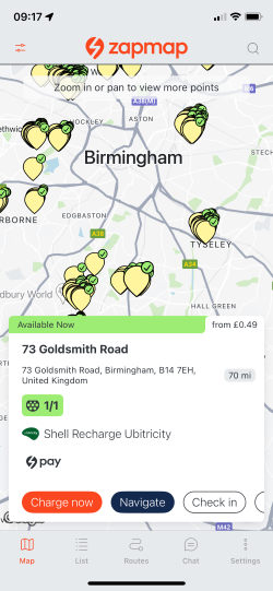 Screen shot - Zapmap app - ubitricity on Zap-Pay